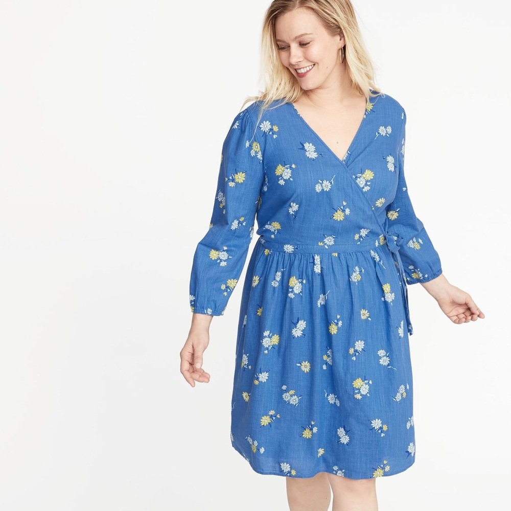 Old Navy Blue Floral Wrap Dress